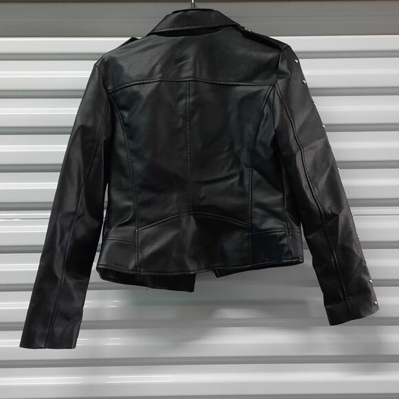 BB Dakota Steve Madden Womens Faux Leather Biker Moto Jacket XS Black Pearl Stud - Picture 3 of 10